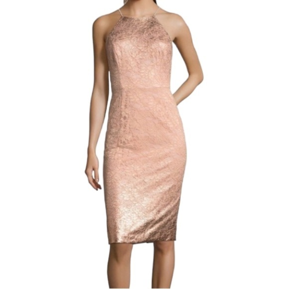Adrianna Papell Foiled Lace Rose Gold Dress Size 2 - Picture 1 of 8